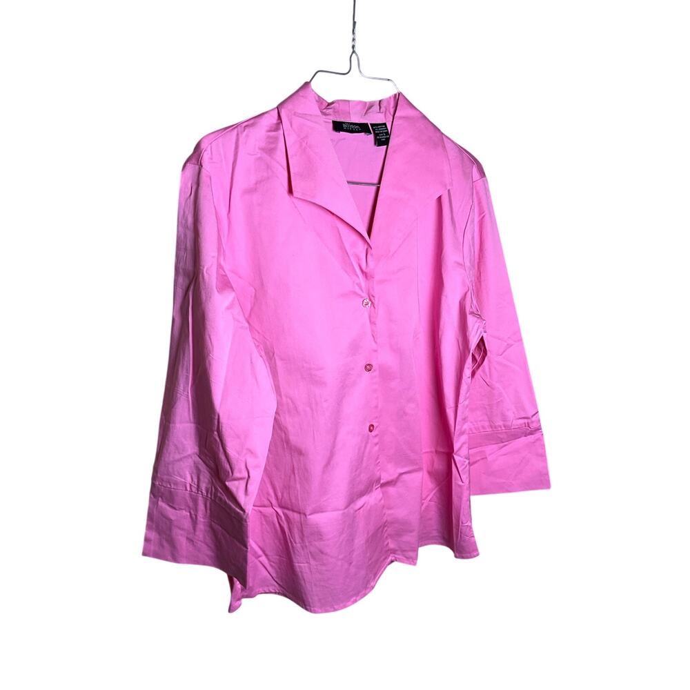 Allison Morgan Blouse ButtonUp 3/4 Sleeve Lightweight Pink‎ Womens Size L NEW